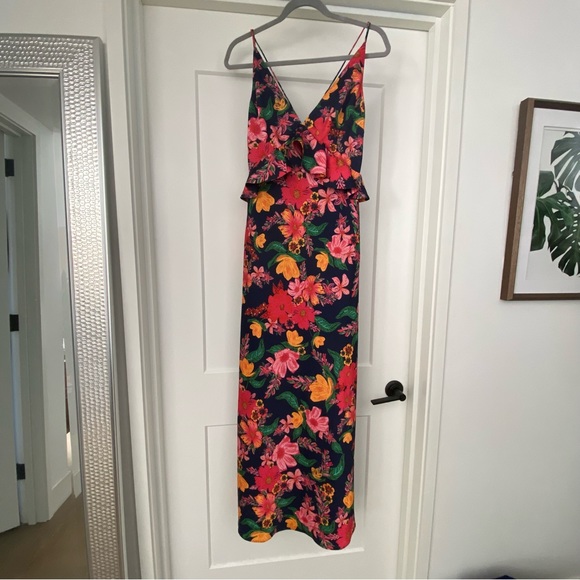 Finders Keepers Navy Pink Floral Maxi Dress Small - Picture 2 of 6